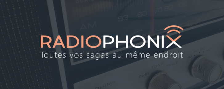 Logo et slogan superposé à une photo de radio rétro